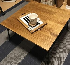 選べる色味・天然木材・正方形・コーヒーテーブル・サイドテーブル・折りたたみテーブル