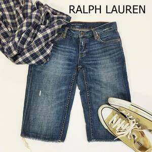  Ralph Lauren RALPH LAUREN Denim шорты размер 9 M темно-синий повреждение Denim половина длина простой cut off оригинал 2002