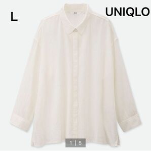 UNIQLOリネンブレンドシャツ7分袖　ホワイト　L新品　タグ付き　未使用