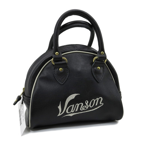 期間限定特価●ミニボストン 本革バッグ VANSON女性用▼USA製／バンソン本社工場製造▼ブラックxライトグレー／インナーポケット▼