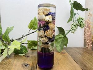 水中花シフトノブ　円柱型　薔薇のドライフラワーの花束　紫