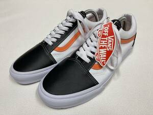 VANS OLD SKOOL 黒レザー 白 オレンジライン US9 (27cm) バンズ オールドスクール アメリカ企画限定!!