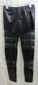 15 00674 * fake leather × race stretch leggings pants black lady's [ outlet ]