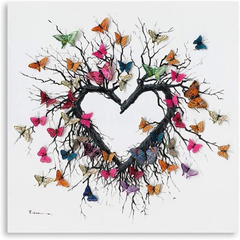 Modern Art Canvas Wooden Frame Art Panel Wall Hanging Canvas Painting Heart LOVE Butterfly Butterfly Painting Good Luck Painting Art Poster Interior 30x30cm, Artwork, Painting, others