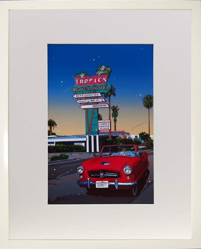 Новый Hideto Suzuki Тропический день Современное искусство в рамке Настенная подвеска в рамке Картина для интерьера 53x43см Смещение Американский автомобиль Американский автомобиль, произведение искусства, рисование, другие