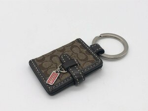 ■【YS-1】 コーチ COACH キーリング ■ こげ茶系 シグネチャー 手帳型 全長8.5cm 【同梱可能商品】K■