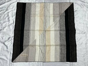 ■【YS-1】 スカーフ ■ イブサンローラン YVES SAINT LAURENT ■ 黒系 × オフホワイト系 シルク100% 89cm×88cm 【同梱可能商品】■B