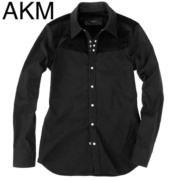 定価3.3万 AKM stretch heavy ox corduroy shirts Sサイズ ブラック ストレッチヘビーオックスコーデュロイ切替シャツ wjk ジュンハシモト