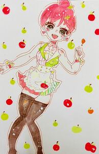 【オリジナル】りんごちゃん♪　【手描きイラスト】♯ポストカード　　お値下げ致しました！！ラスト！！