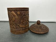 中古 木彫り 木彫 小物入れ 入れ物 蓋つき 木製 アンティーク オブジェ 丸太くり抜き_画像7