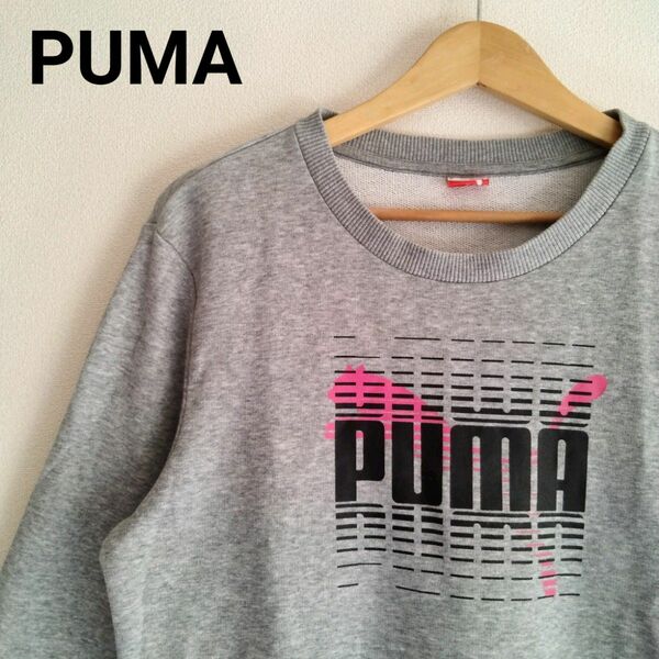 PUMA　プーマ　古着　スウェット　プルオーバー　袖ロゴ　サイズＭ　灰色　グレー　#4