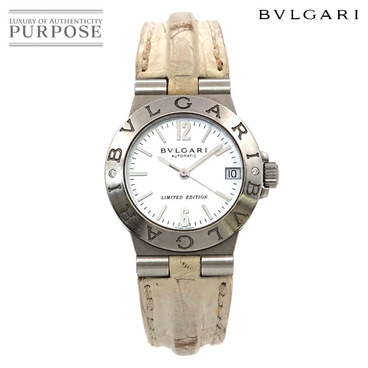 BVLGARI 本物 LCV29S クオーツ レディース 純正11Pダイヤ 白-