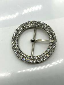  belt buckle only rhinestone Circle silver color lady's 