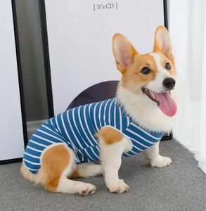 【ブルー S】小中大型犬用 術後服 ストレッチ ボタン 簡単