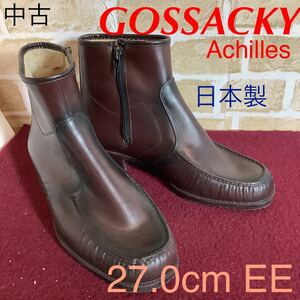 【売り切り!送料無料!】A-260 COSSACKY!防寒ショートブーツ!ブラウン!27.0cm EE!サイドチャック!着脱楽チン!ビジネス!雨!雪!中古!内ボア!