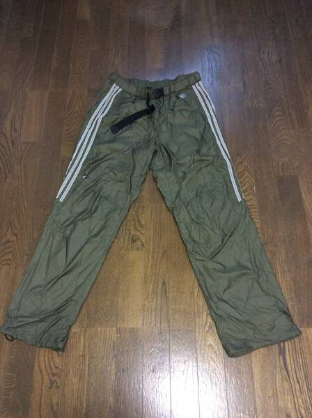 美品 adidas アディダス ウインドブレーカー パンツ CLIMA PROOF オリーブ/白ライン サイズ L