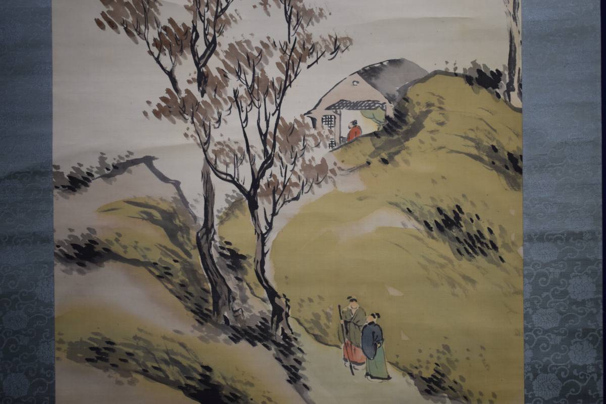 [Authentic] / Hiroko Fukuda / Autumn Landscape with Figures / Paulownia Wood Box Included / Hotei-ya Hanging Scroll HD-947, Painting, Japanese painting, Landscape, Wind and moon