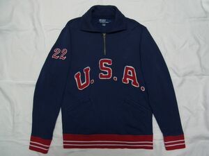 ☆美品☆ POLO Ralph Lauren ポロ ラルフローレン USA ハーフジップ スウェット sizeL 紺 ☆古着 トレーナー ビンテージ 90s カントリー