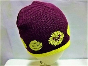 [ROXY QUIKSILVER/ Roxy ]ROXY Logo вязаная шапка WINE/YELLOW FREE новый товар неиспользуемый товар / редкий / Vintage / симпатичный / защищающий от холода / уличный 