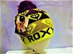 [ROXY QUIKSILVER/ Roxy ] бонбон есть ROXY монограмма вязаная шапка WINE/BROWN/YELLOW FREE новый товар неиспользуемый товар / редкий / Vintage 