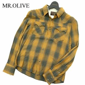 MR.OLIVE ミスターオリーブ 通年 レーヨン100％★ 長袖 ウエスタン チェック シャツ Sz.M　メンズ 日本製　A2T14901_C#C