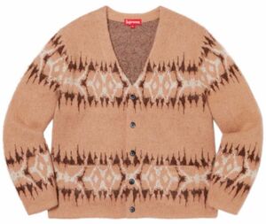 【XL】SUPREME 22FW ABSTRACT STRIPE CARDIGAN MOHAIR LIGHT BROWN