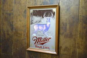 ビンテージ miller パブミラー アンティーク 鏡 インテリア ビールメーカー 雑貨 壁掛け ヴィンテージ 動物」