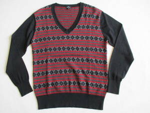  beautiful goods * L Paul Smith *PS* V neck border a-ga il knitted sweater *
