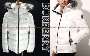 サイズ L 新品 同様 BURBERRY BLACK LABEL 高機能 フォックス ファー付 3WAY ワッペン ダウン ジャケット 白 バーバリー ブラックレーベル