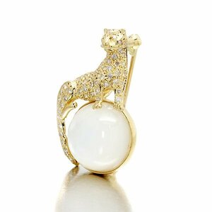 [ pendant top * brooch ] yellow gold (K18YG) diamond (0.40ct) moonstone Panther motif 6.6g