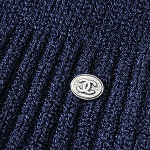 CHANEL ◆ ノースリーブ ニットワンピース (ネイビー) 42サイズ 透かし編み ひざ丈 スカート シャネル ◆ZX18の画像5