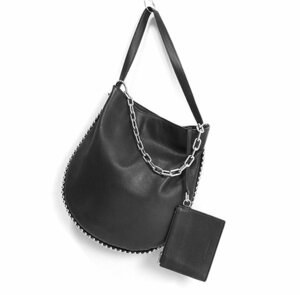 ALEXANDER WANG * studs & chain one shoulder bag black Mini pouch attaching magnet opening and closing leather bag Alexander one *XE10