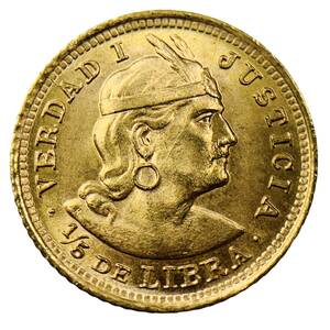 ペルー インディアン座像 金貨 1914年 1.45g 22金 イエローゴールド コレクション アンティークコイン Gold