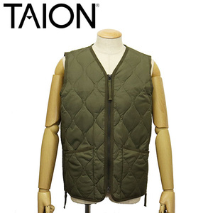 TAION (ta ion ) 001ZML-1 MILITALY W-ZIP V NECK DOWN VEST Zip down vest TA003 D.OLIVE XL