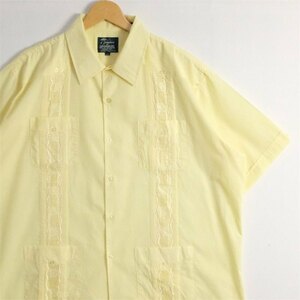 古着 大きいサイズ 90年代 Guayabera 半袖キューバシャツ メキシカンシャツ メンズUS-2XLサイズ 無地 黄 イエロー系 tn-1288n