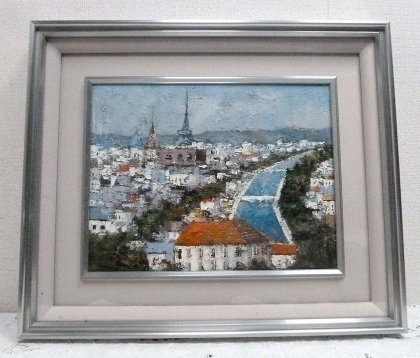 (☆BM) [Gracias precio especial] Hideki Watanabe París Río Sena pintura al óleo pintura de paisaje F6 ancho 60 x alto 51 cm Paisaje urbano de Europa Torre Eiffel Canal de Francia, cuadro, pintura al óleo, Naturaleza, Pintura de paisaje