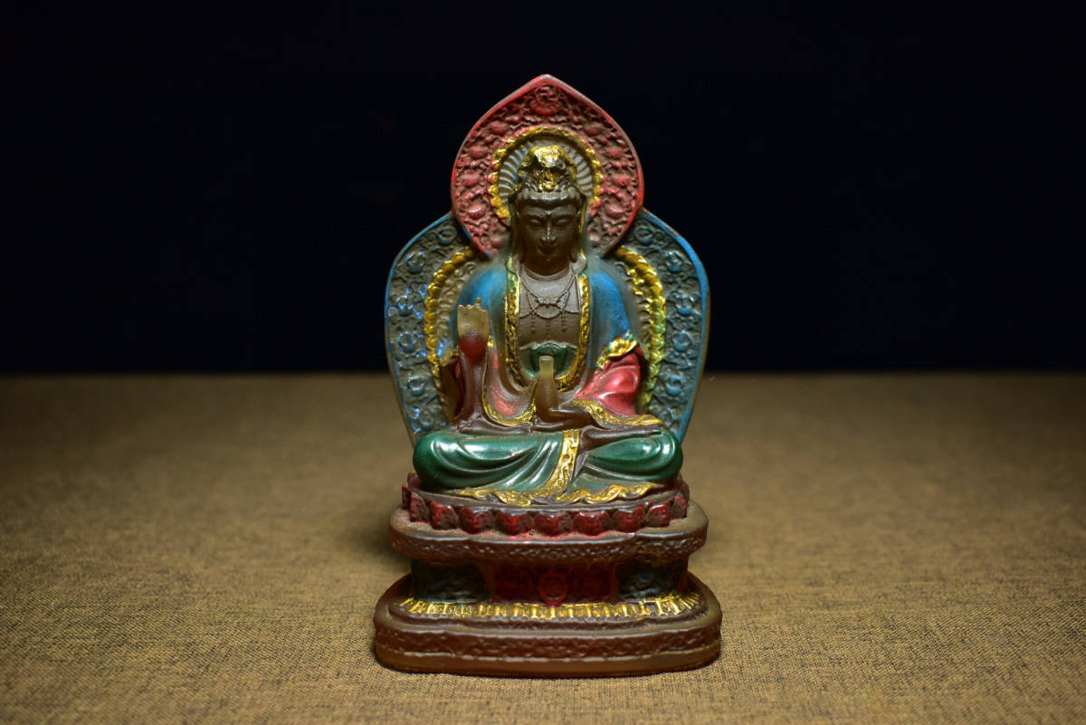 安全Shopping 明 永樂年製款 仏教古美術 古法琉璃彫 描金 彩繪 黄財神 ...