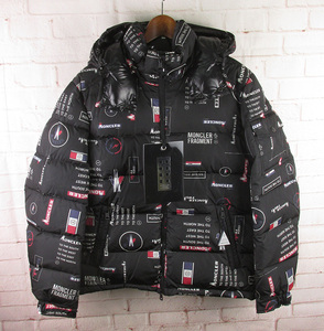 LWJ12256 MONCLER モンクレール GENIUS FRAGMENT 18AW 青山限定 総ロゴ ダウンジャケット 0 新品 ブラック