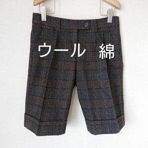 ウールコットン チェック柄 ショートパンツ ハーフパンツ