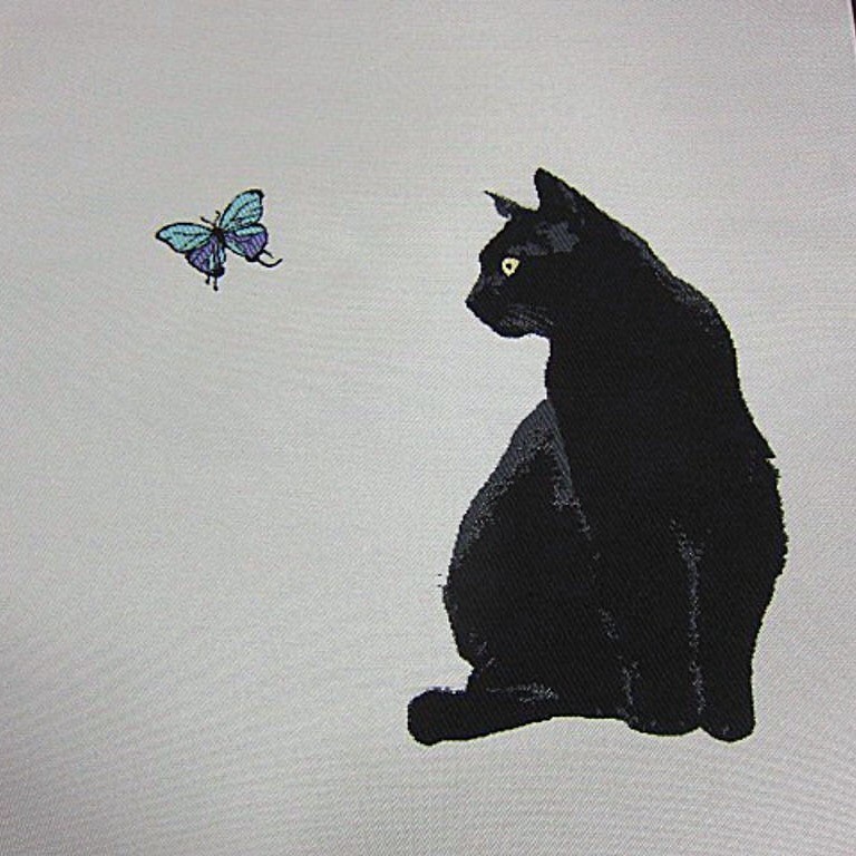 未仕立 西陣織高級袋帯 蝶々を追いかける黒猫・クロネコ(新品)の ...
