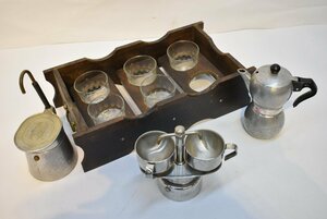  rare * retro miscellaneous goods antique coffee set direct fire type Espresso ( Italy made ) GSI Espresso pot glass stand *9030