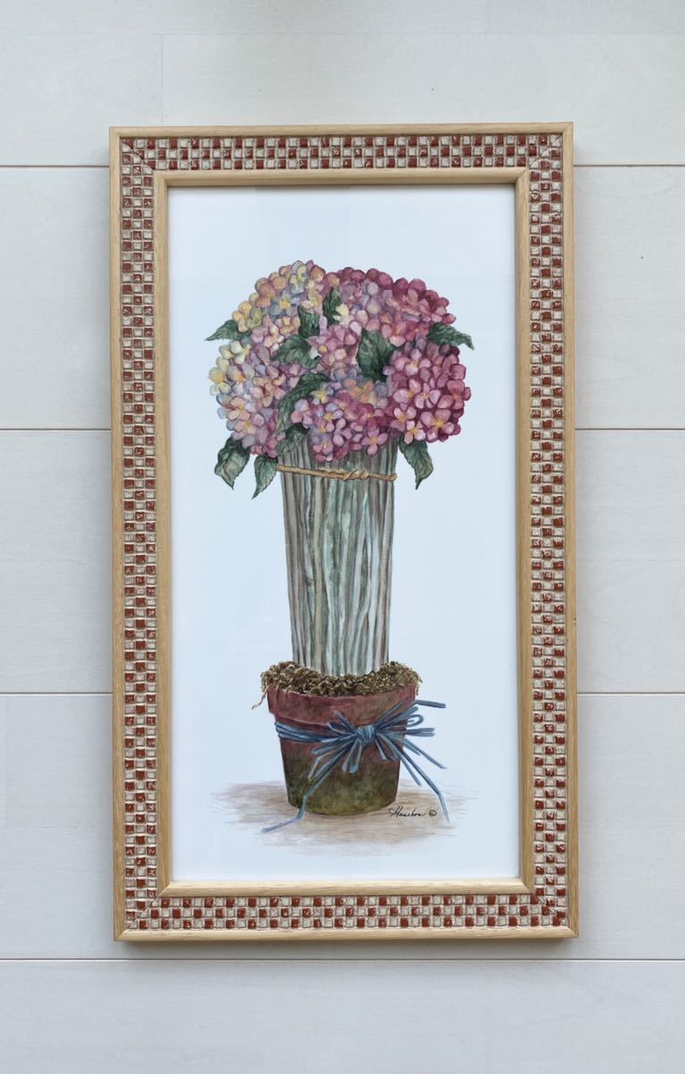 意大利室内制造的艺术框架木框瓷砖绣球花, 艺术品, 绘画, 其他的
