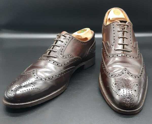 Crockett & Jones　UK8 ワイズD LONDON　ラスト236 フルブローグ　ウイングチップ　ダークブラウン 手書き　革靴