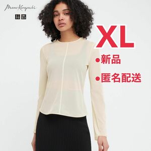 【新品】UNIQLO×mame/シアークルーネックTシャツ オフホワイト XL