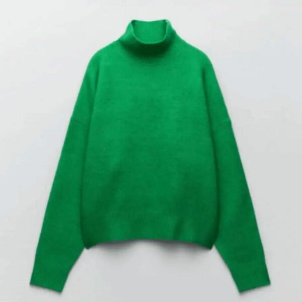 新品 ZARA ザラ ハイネックニットセーター グリーン 緑 XL