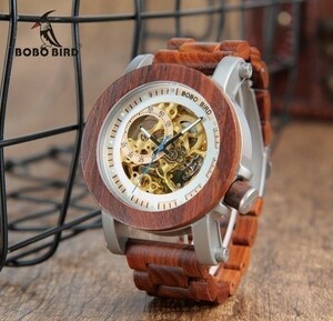 BOBO BIRD　メンズ 男性 木製腕時計 高級感 機械式　スケルトン　ブラック