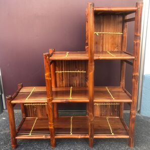 違棚 階段棚 竹製 飾り棚 ディスプレイ アジアン 和風 床の間飾り棚 和室