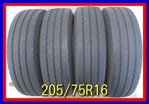 ■中古タイヤ■　205/75R16 113/111L LT 12PR YOKOHAMA LT151R トラック等 4本セット 夏タイヤ オンロード 激安　送料無料　A225