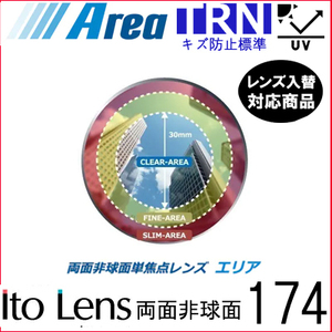 エリア 174 トランジェ レンズ 単品販売 フレーム 持ち込み 交換可能 度あり対応 イトー 両面非球面レンズ UVカット付（２枚）Area1.74