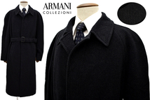 A-4112★超美品★ARMANI COLLEZIONI アルマーニ コレッツォーニ★イタリア製 黒 カシミヤ ウール フライフロント ステンカラーコート 50/R_画像1